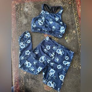 Kate Spade New York Womens Navy Blue Floral High Rise Leggings & Sports Bra Set